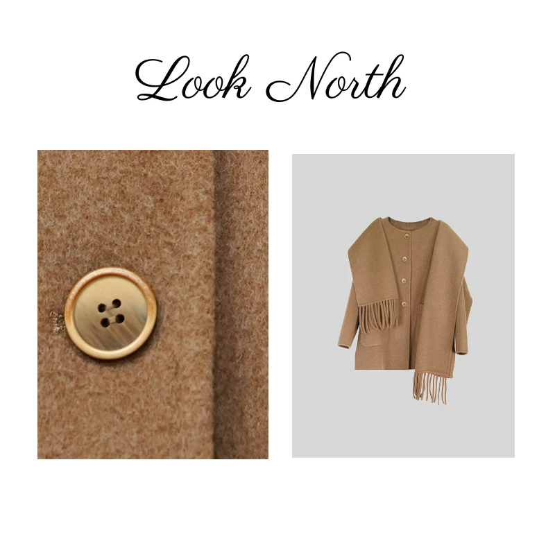 Look North【伦敦掠影】10%羊驼毛大衣冬季围巾短款双面呢外套1675