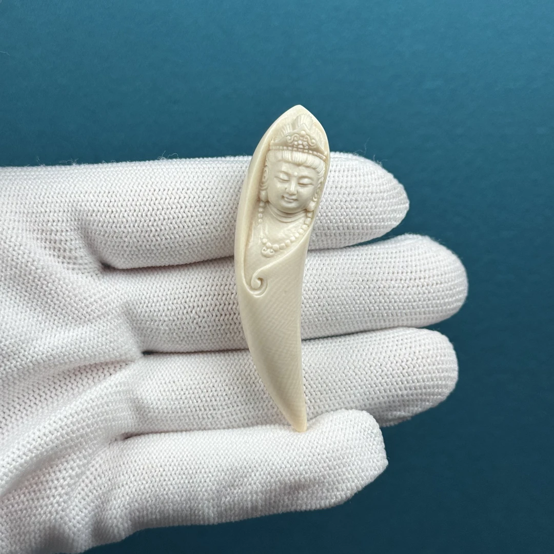H18-28天然猛犸牙 雕刻观音牙尖 13.8*59.7mm 支持复检假一罚十