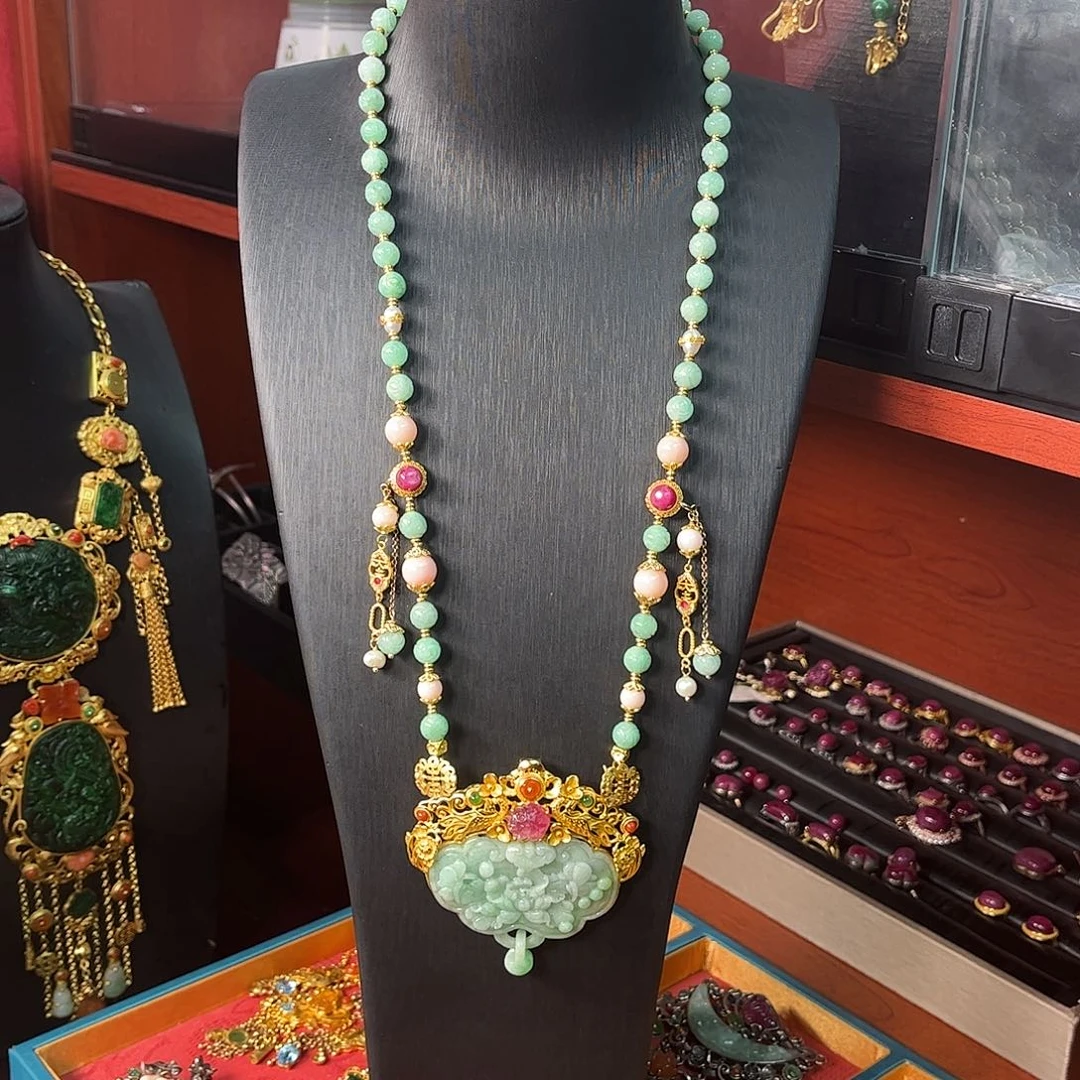 翡翠银S925镀金镶嵌套链