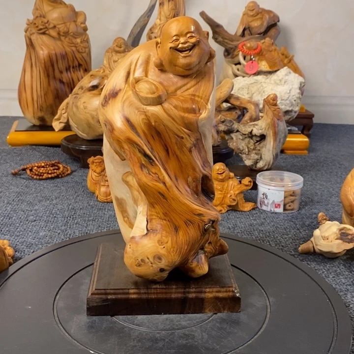 柏木（崖柏）用****6崖柏弥勒佛摆件根雕工艺品