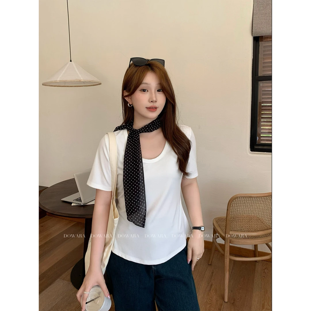 现货大婉酱微胖定制【胶囊T】正肩U领短袖T恤夏季百搭显瘦上衣9082D