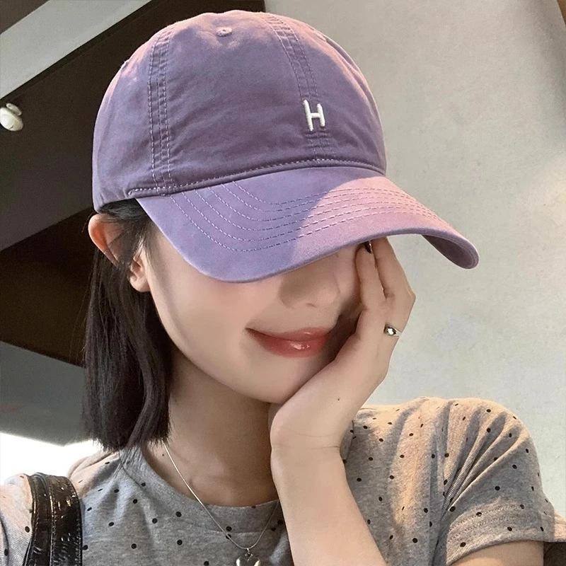 TIFICY户外新款美式简约字母刺绣紫色棒球帽女夏宽帽檐大脸显脸小