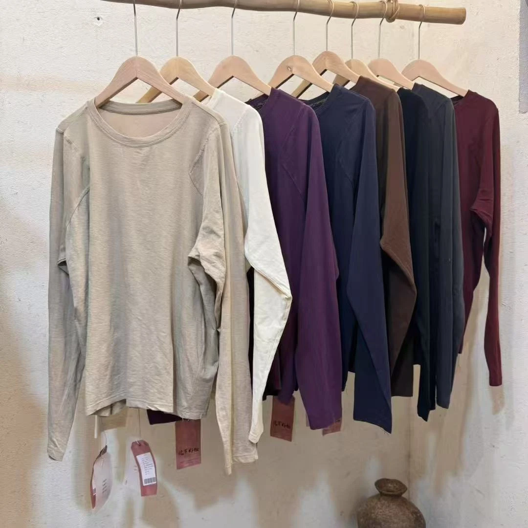 忆古朴拙241012拼接休闲短款复古港风圆领T恤女士纯色宽松套头