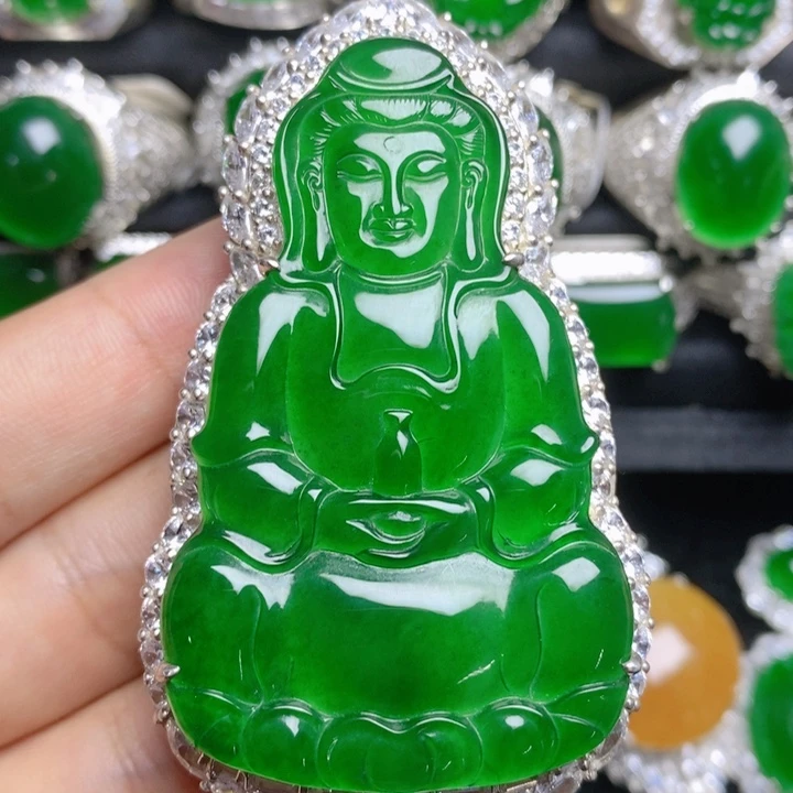 翡翠银S925镶嵌挂件观音