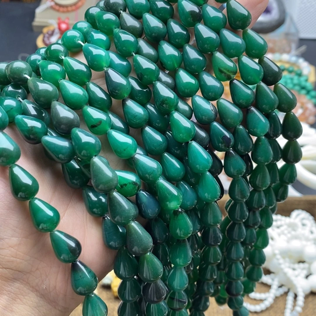 散珠玛瑙/玉髓一条天然10×14绿玛瑙水滴A20