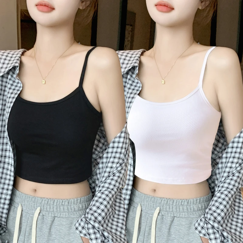 百搭螺纹针织纯棉小吊带背心女新款简约打底内搭短款上衣修身显瘦