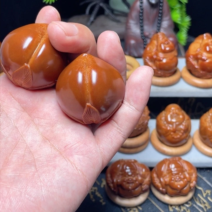 把件橄榄核寿桃手球3.5