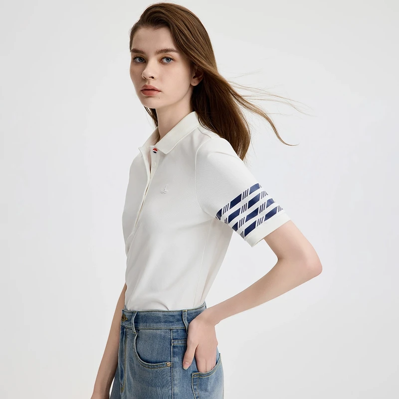 navigare意大利小帆船夏季凉感透气短袖polo衫女通勤休闲翻领T恤