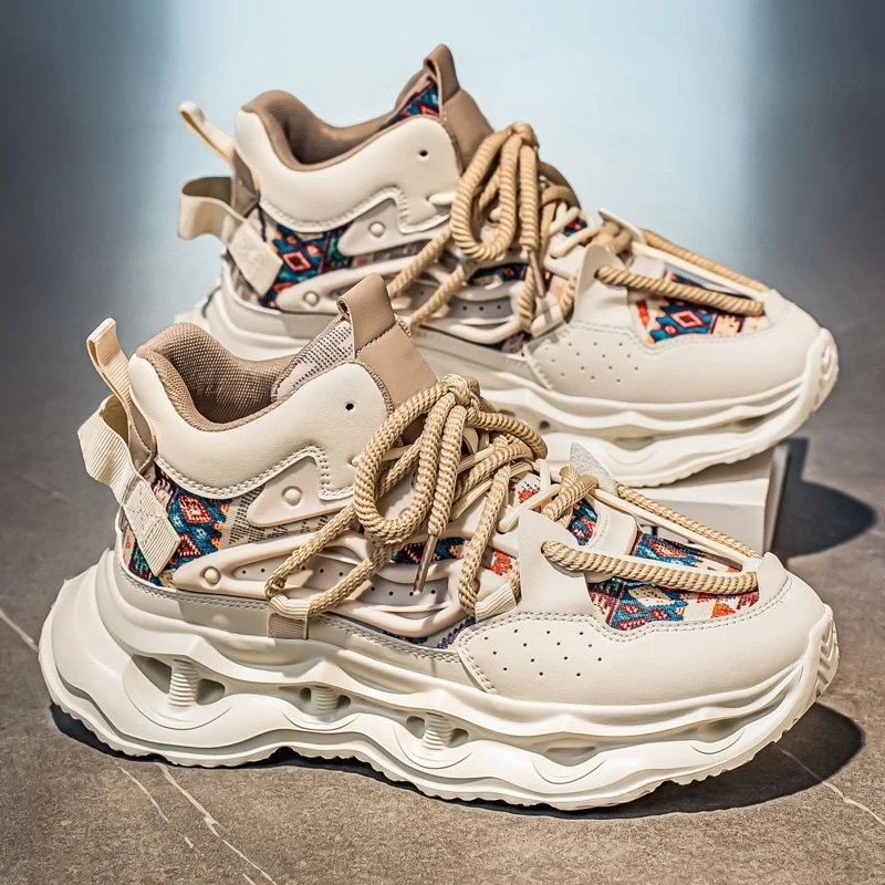 高帮男鞋2025新款冬季加绒保暖增高休闲男士跑步运动厚底老爹潮鞋