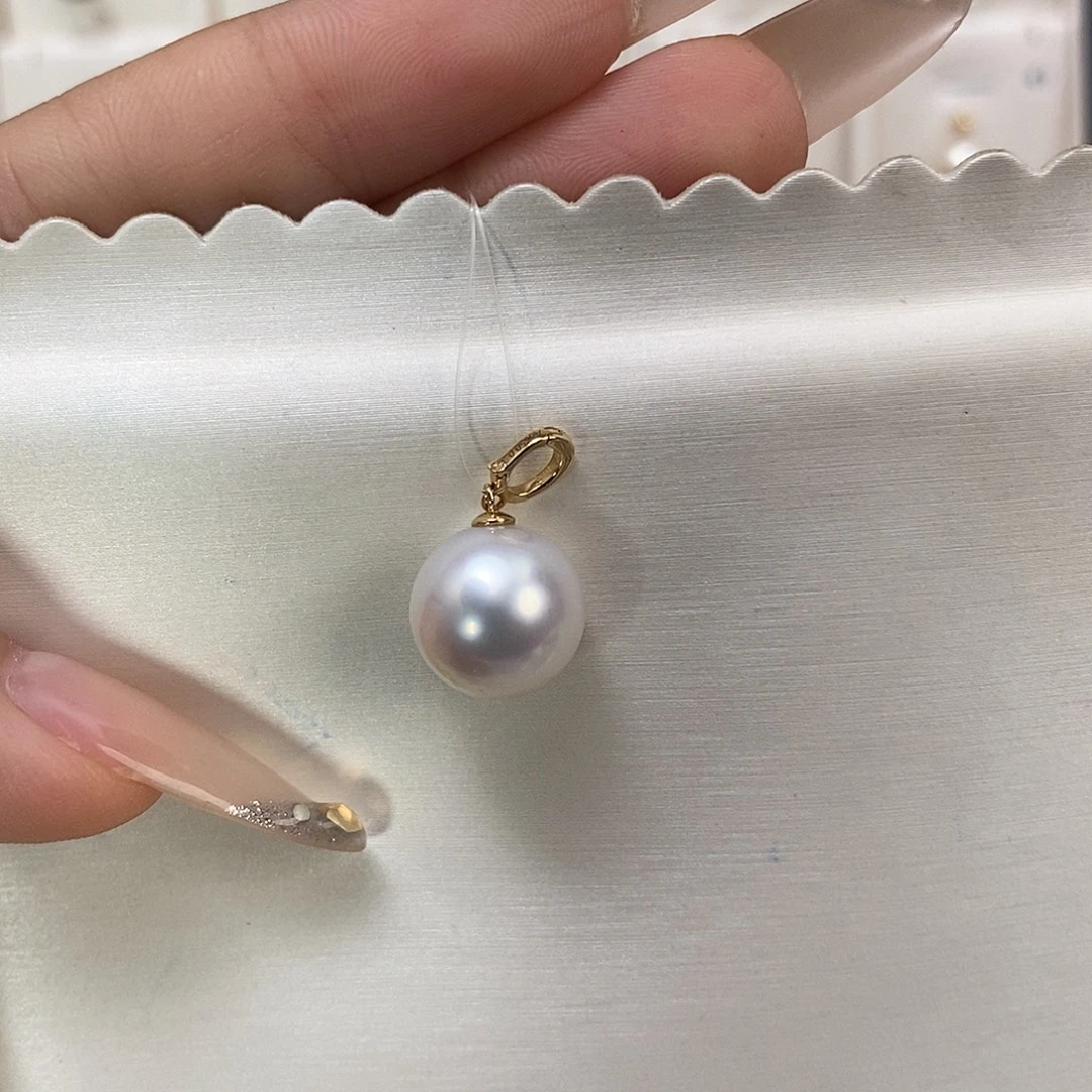 吊坠(不含链)海水珍珠18K金镶嵌澳白12-13