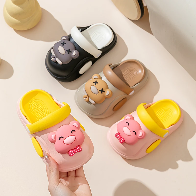 EVA小熊儿童洞洞鞋男女童夏季卡通防滑厚软底室内户外宝宝凉拖鞋