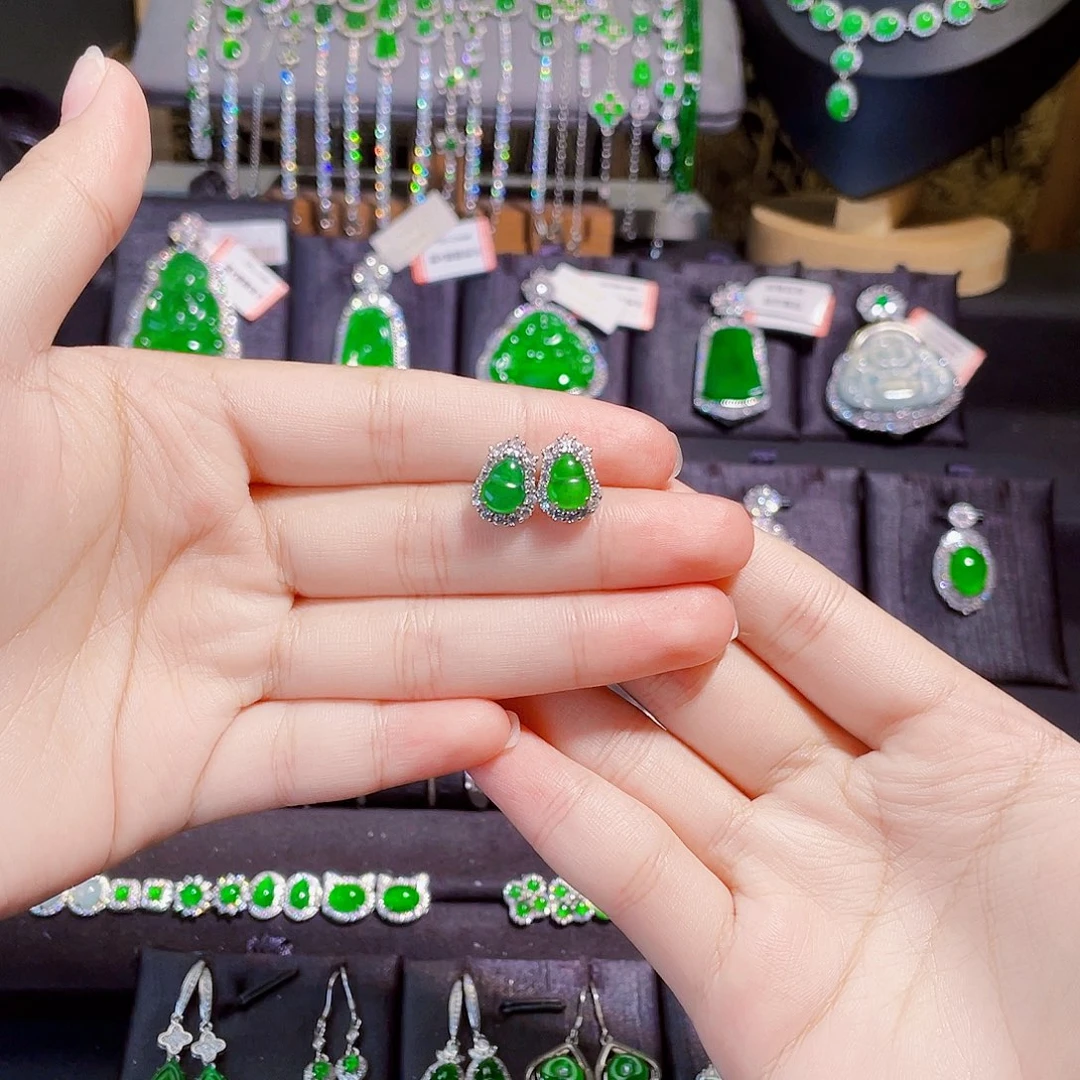 女***梦翡翠银S925镶嵌耳饰葫芦