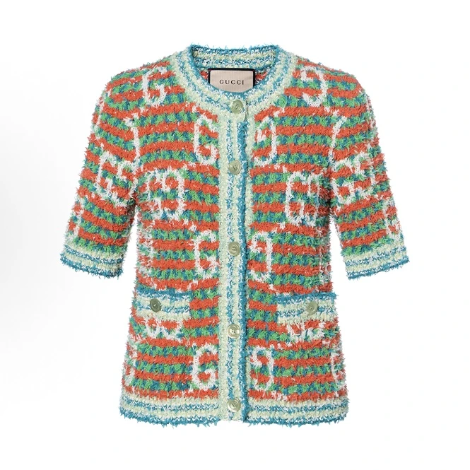 未使用 GUCCI/古驰 撞色字母Logo短袖针织开衫