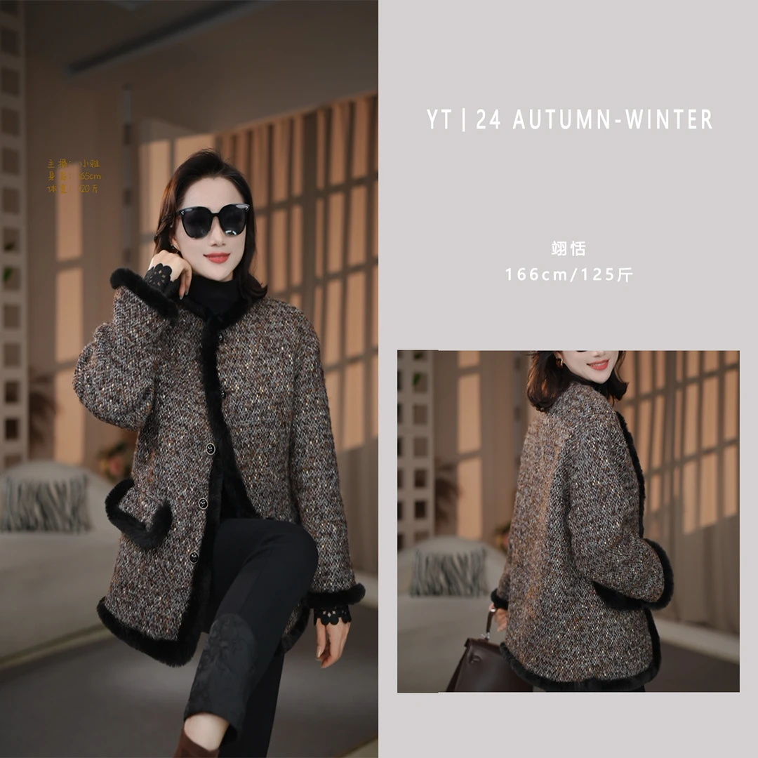 YT&【墨绒】夹棉女士气质时尚休闲百搭设计师保暖羊毛外套#MX5443