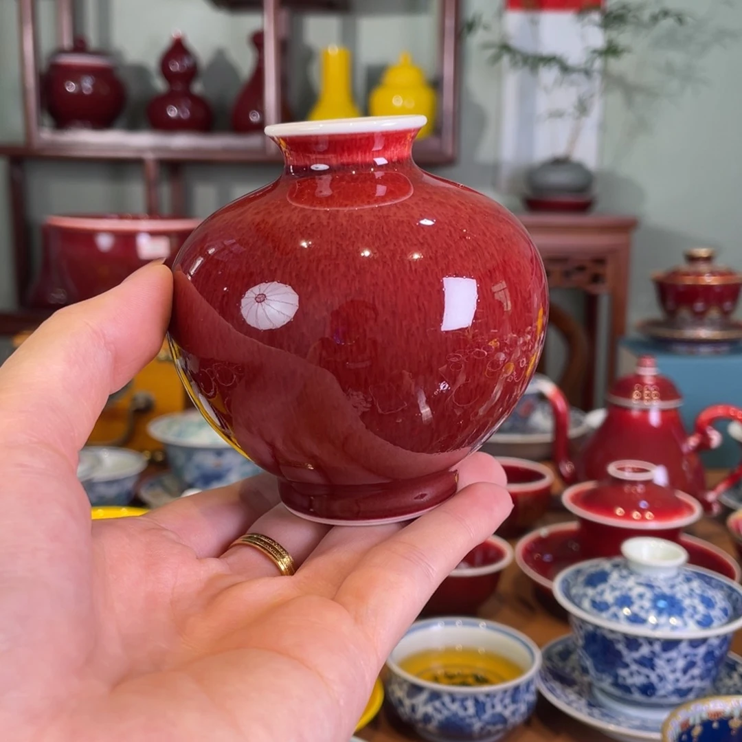 清欢雅玩原矿郎红福利石榴瓶