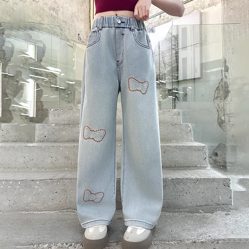 女童牛仔裤子夏装2025新款小女孩宽松直筒裤中小学生儿童阔腿裤夏
