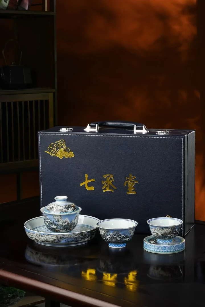 景德镇陶瓷手作下彩瑞雪兆丰年套装高温高端手工礼盒茶碗茶杯茶具