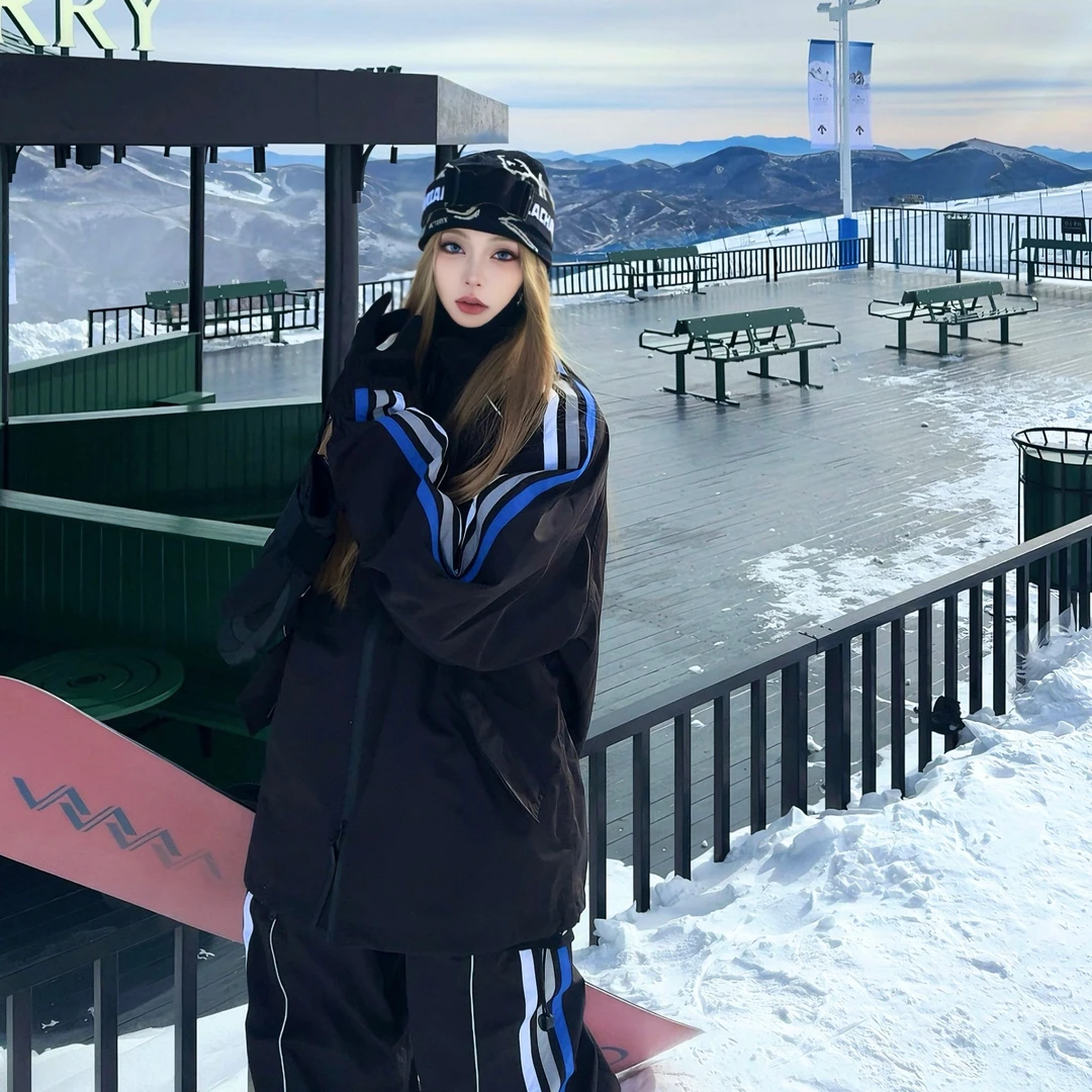 ZACHARIAH【黑白蓝】美式复古机车风滑雪服套装防风防水拼色滑雪服