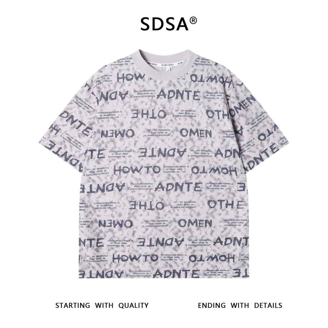 夏季高级感新款男士扎染满印字母圆领短袖T恤小众设计时尚上衣