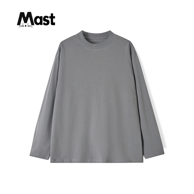 Mast『简约系列』2025年春季青少年男女休闲纯色长袖T恤偏正肩针织