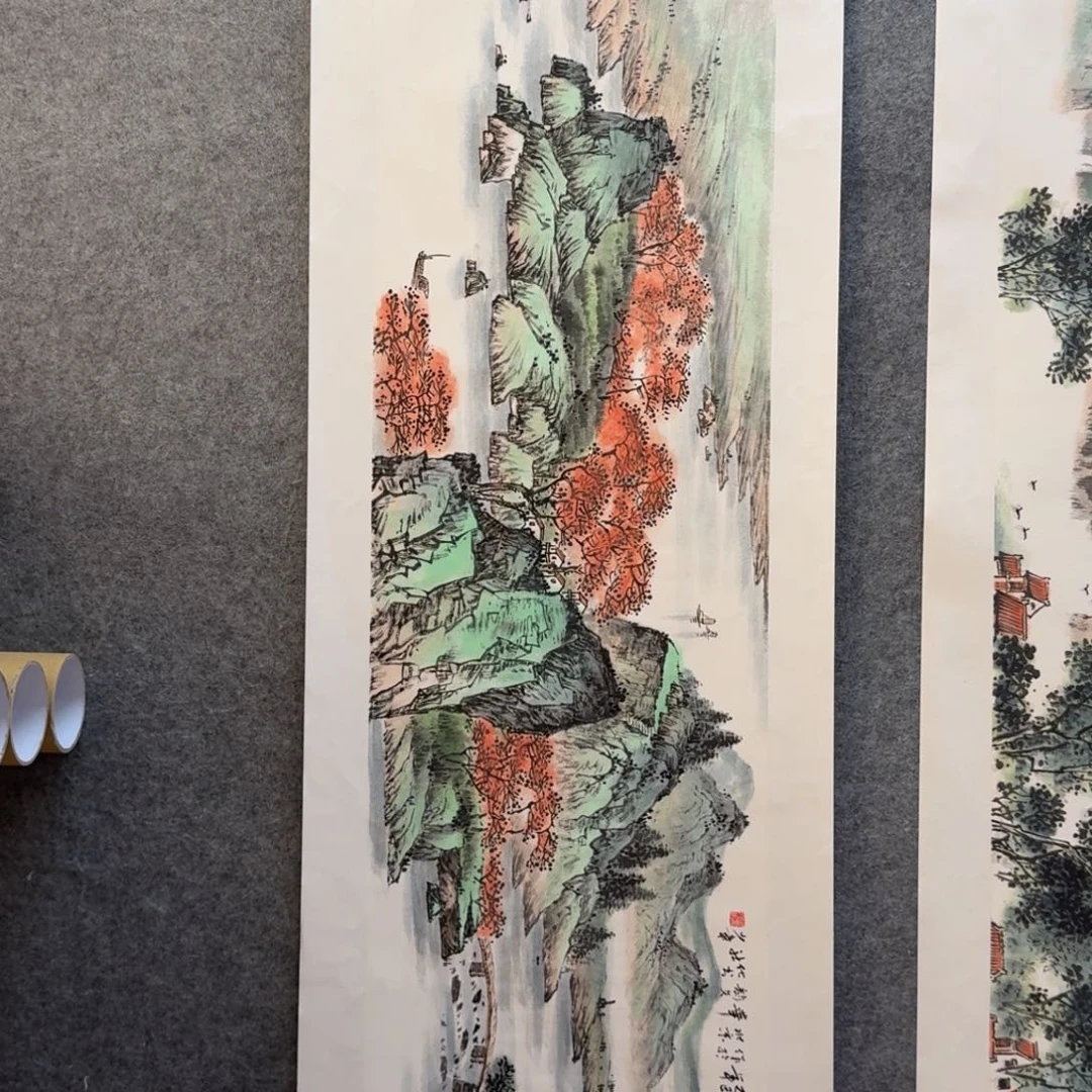 国画檀少章四尺对开作品山水