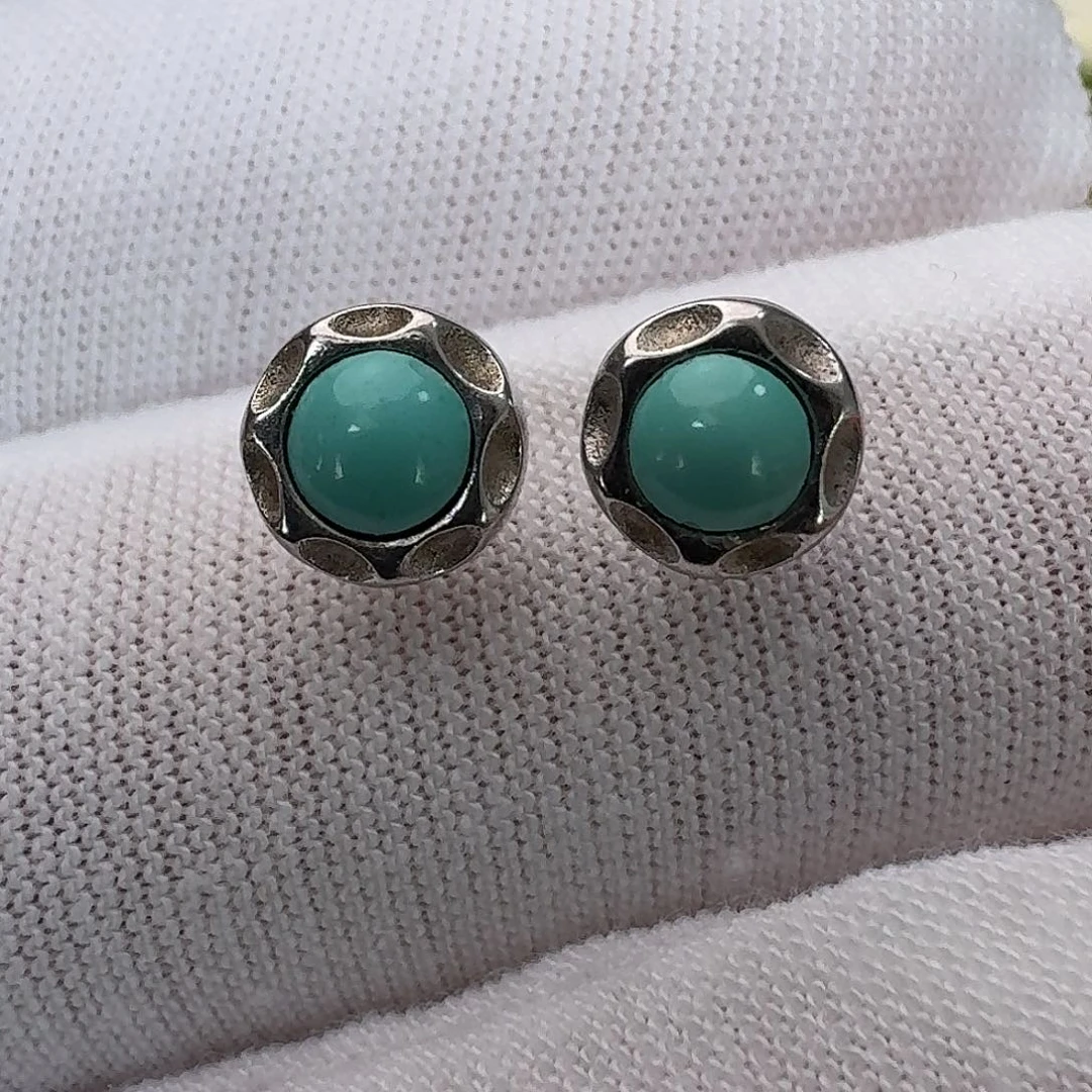 绿松石银S925镶嵌耳饰