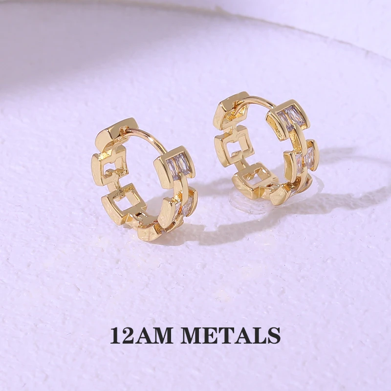 铜合金合成锆石耳饰 环环相扣耳环气质轻奢高级感耳饰QC4032