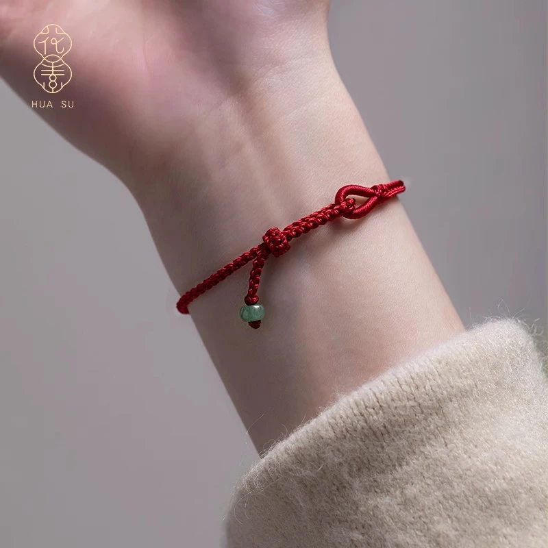 花素2026新款手工细款八股简约本命年红手绳玉石情侣款手绳
