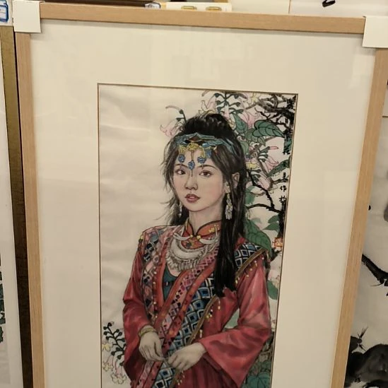 国画2平尺人物画作精品带框发