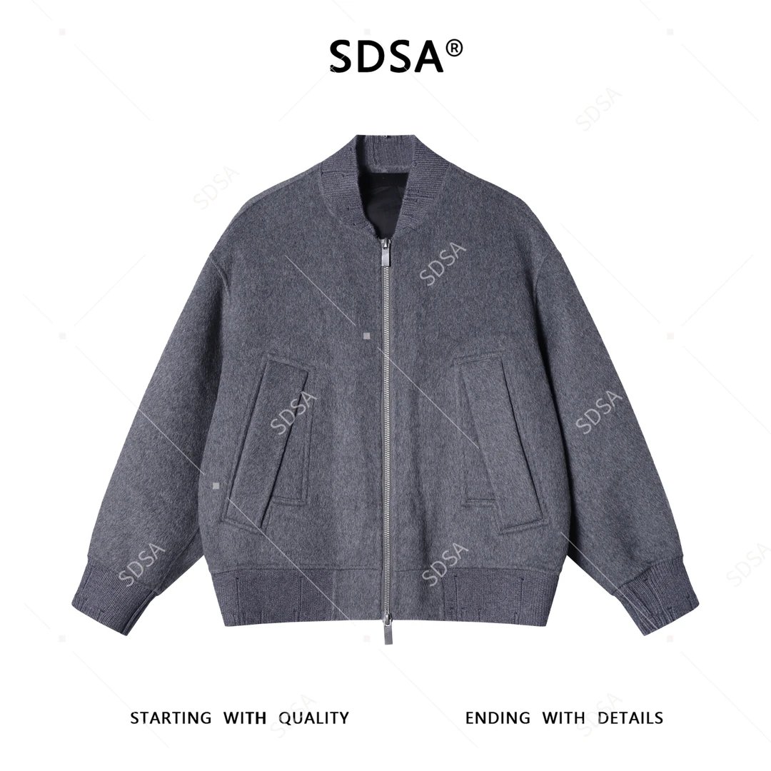 SDSA秋冬新款痞帅男装简约时尚棒球领羊毛大衣羽绒服两件套百搭