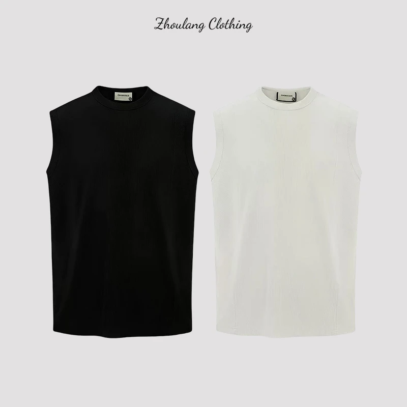 【极简系列】无袖t恤男宽松休闲纯色阔型坎肩背心内搭打底衫上衣