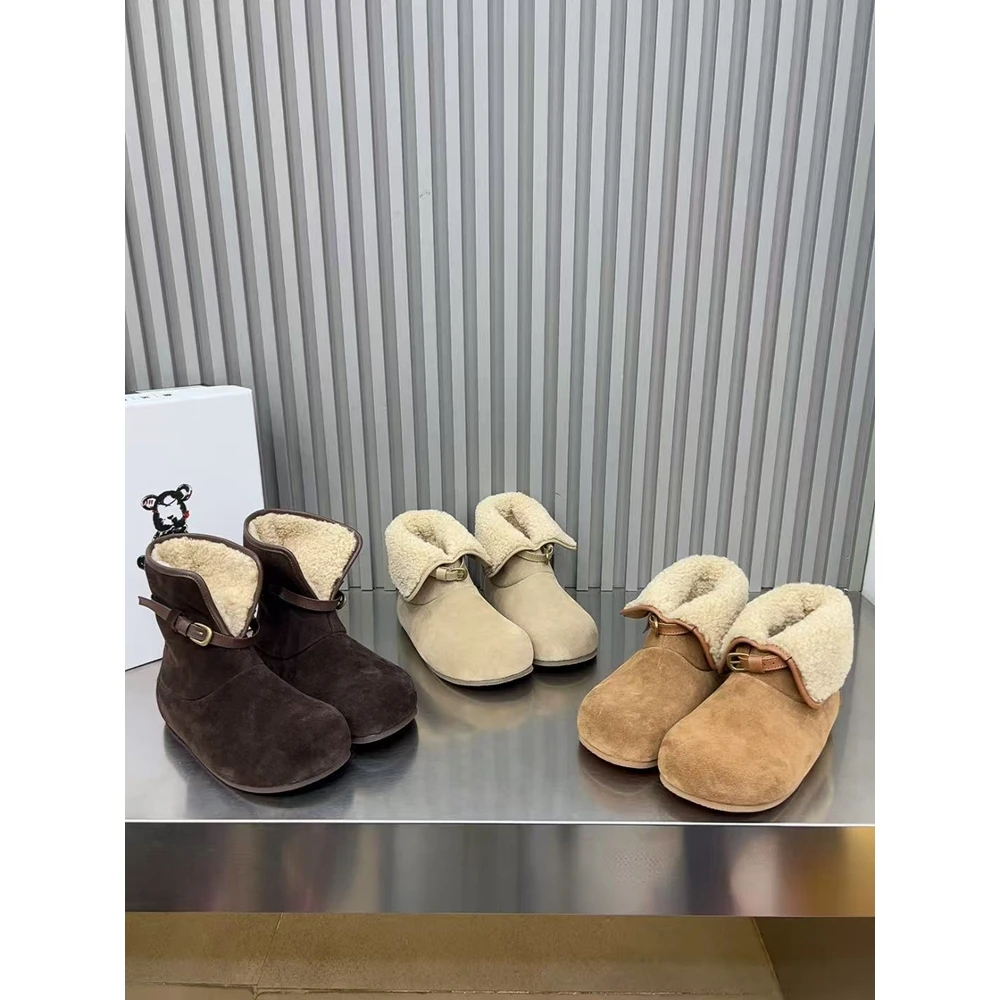 2025年冬季新款平底韩版百搭加绒保暖短筒雪地靴短靴一脚蹬棉靴潮