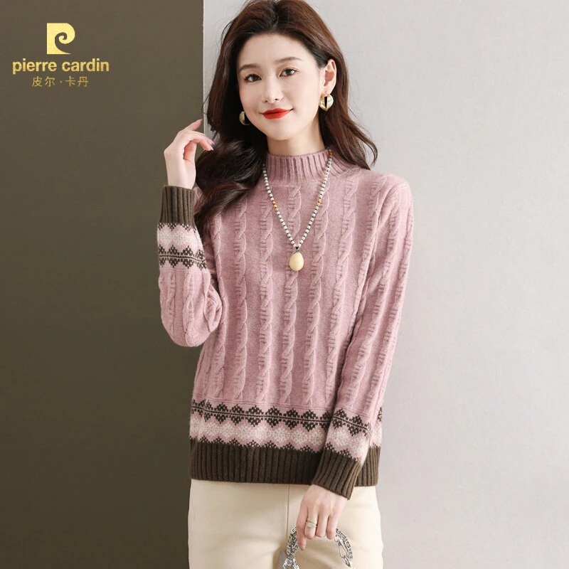 皮尔卡丹秋冬女士气质内搭针织毛衣加厚宽松大码半高领2025新款百