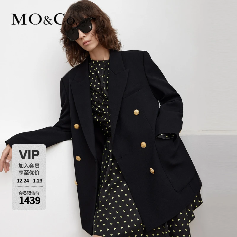MOCO复古双排金扣宽肩宽松时尚西装外套JK服时尚女MBB3BLAT01