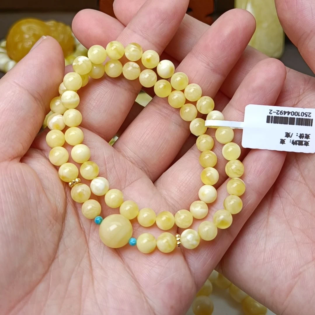 未镶嵌蜜蜡手链6圆珠双圈