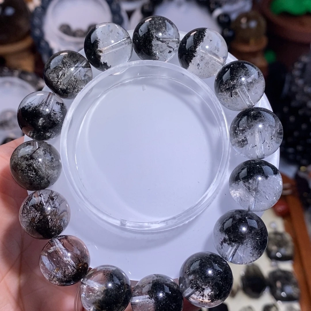 未镶嵌水晶手链黑幽灵15mm全透体聚宝盆