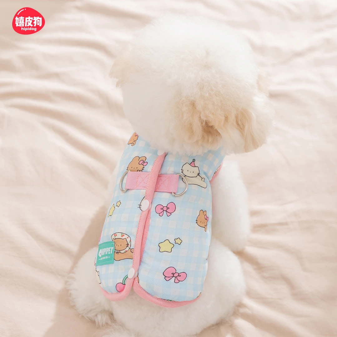 嬉皮狗秋冬季狗狗衣服卡通满印牵引马甲加厚舒适保暖比熊泰迪0793