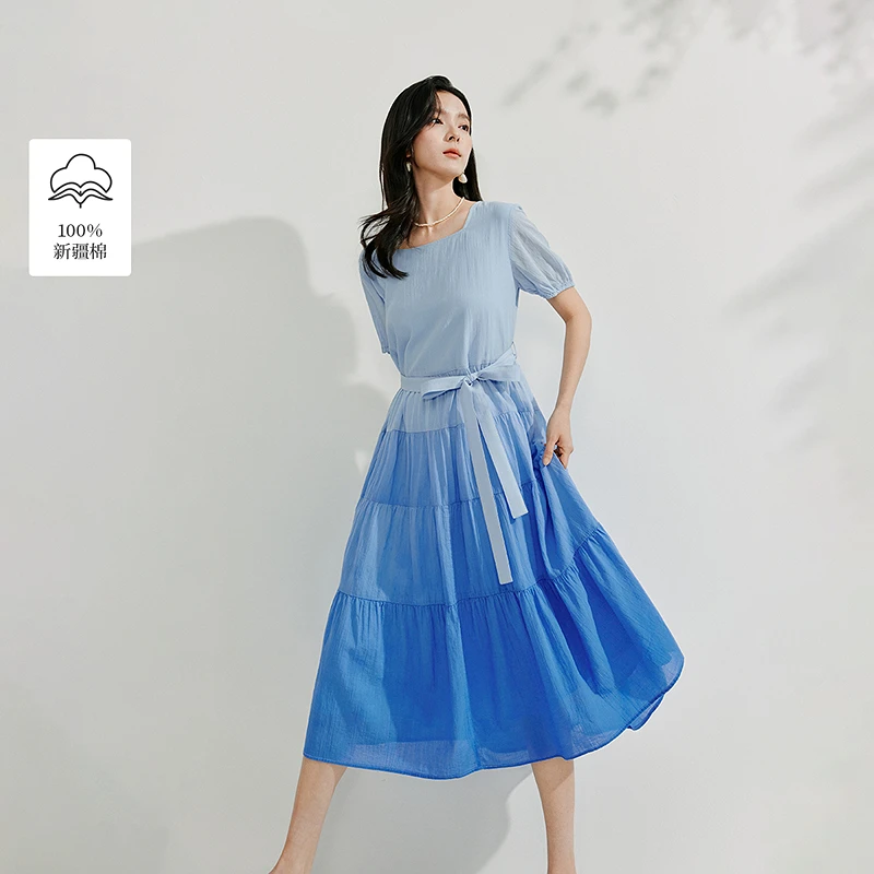 【商场同款新品】茵曼2025夏季渐变度假风连衣裙时尚百搭宽松长裙子