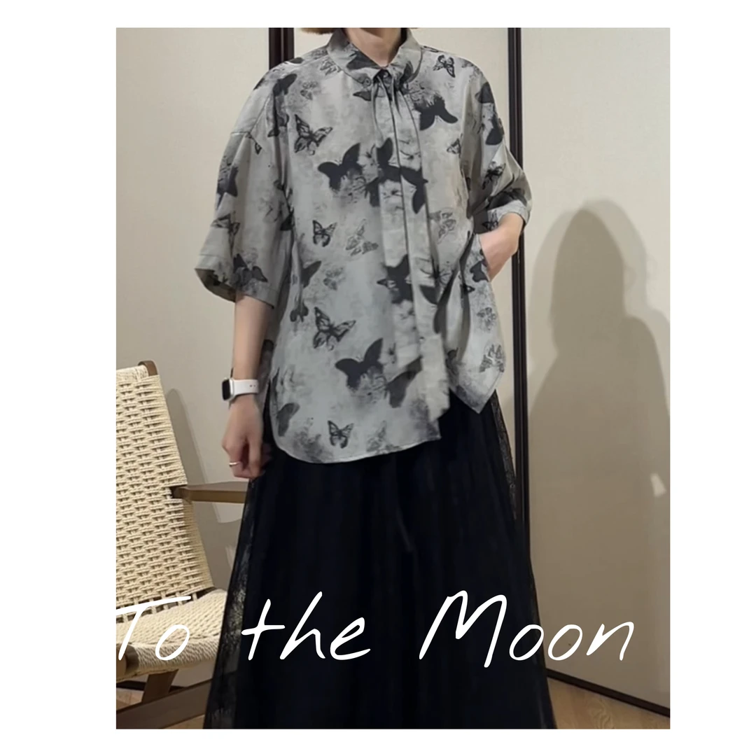 UpSd 原创【囿于蝴蝶谷】花衬衫夏季小众潮流设计感衬衣Moon