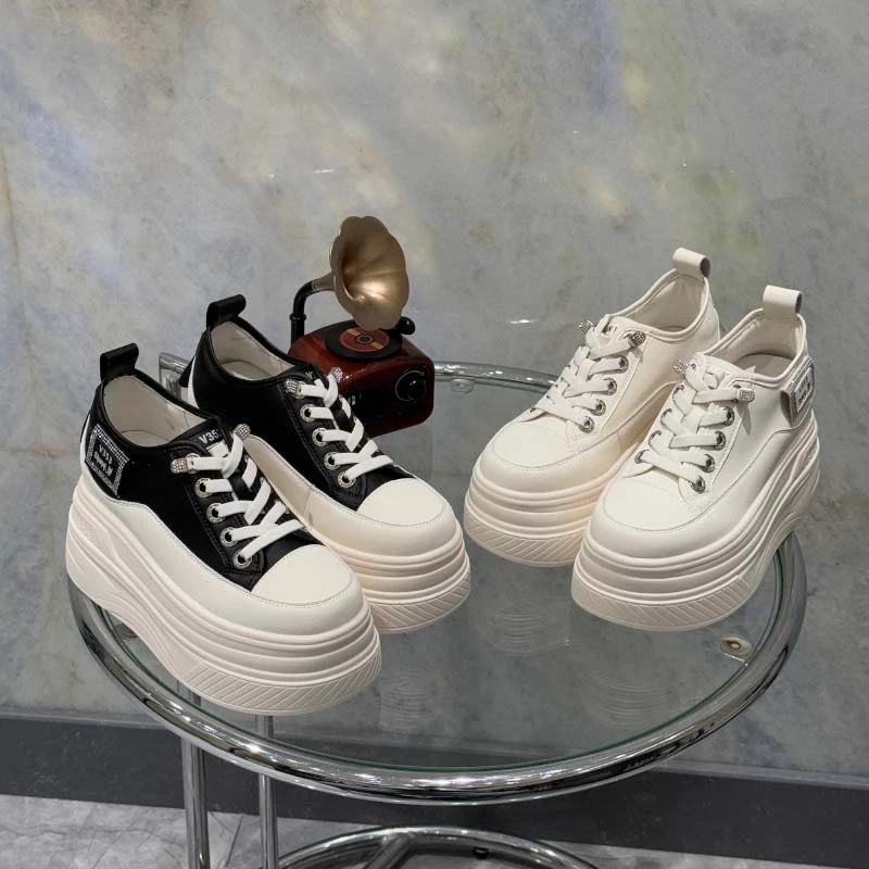 【星星点点】2025早春小白鞋9CM厚底韩版透气系带休闲鞋女鞋8003