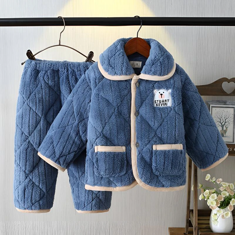 儿童睡衣冬季加厚款男孩冬款男童女童加绒保暖法兰绒珊瑚绒家居服