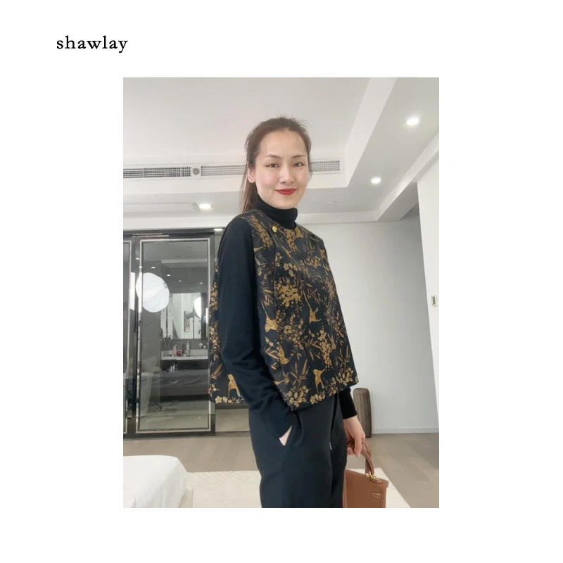 燕来如意 100桑蚕丝宋锦 国风小马甲S1350