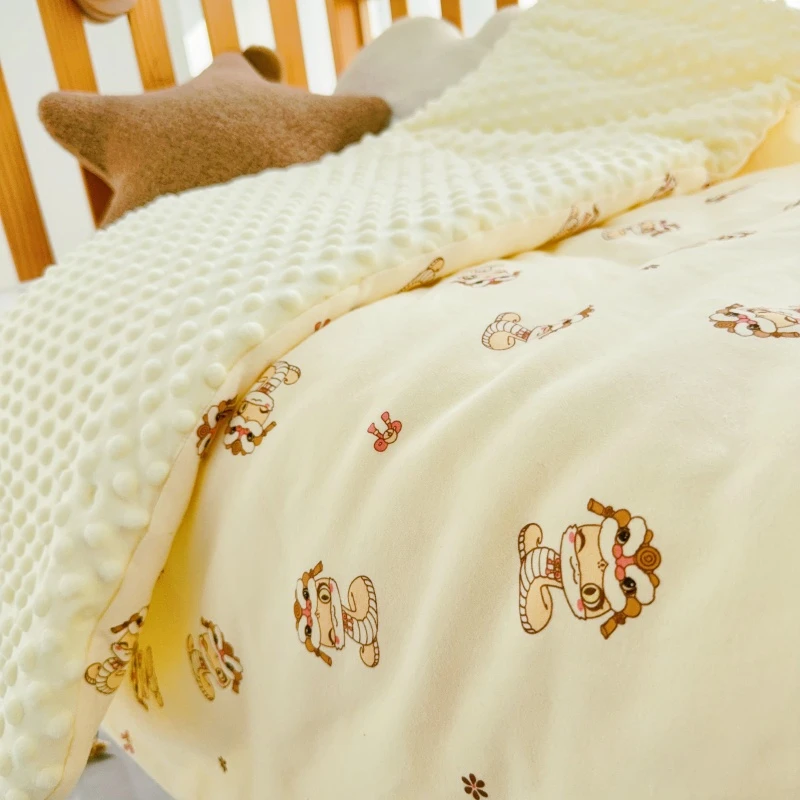 新生儿婴儿被子纯棉豆豆绒双面安抚盖被秋冬保暖被牛奶绒四季通用