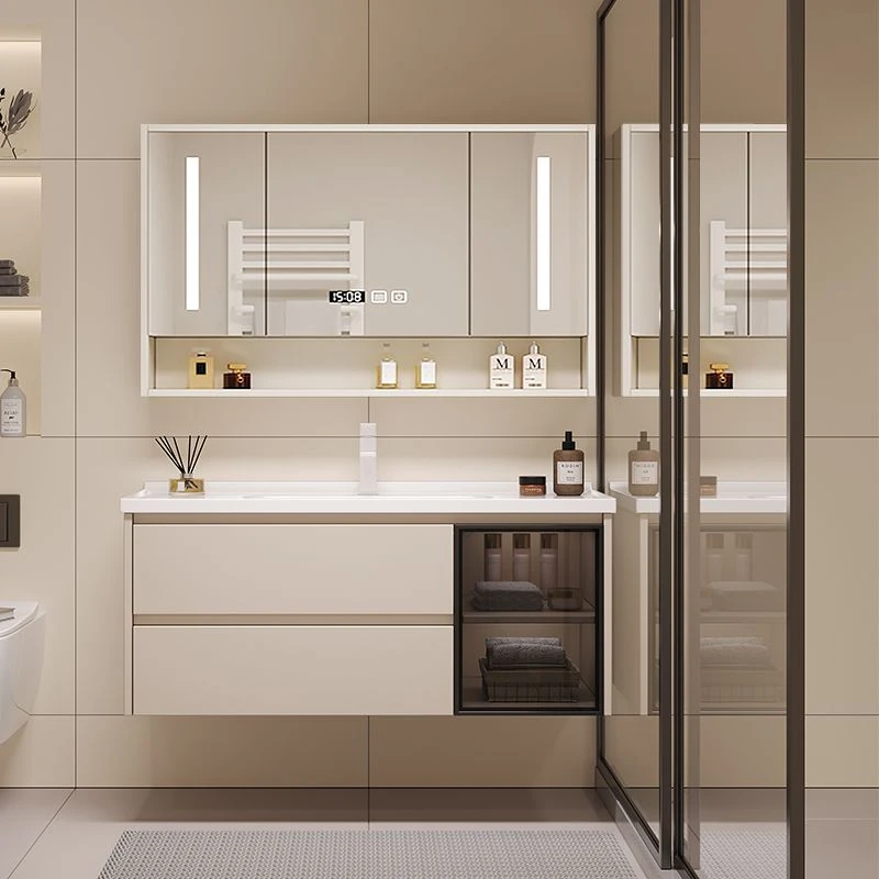 2025新款陶瓷一体盆洗手池卫生间洗漱台实木浴室镜柜全套家用简约