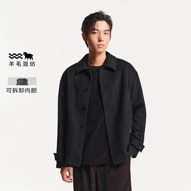 杰克琼斯秋冬款男士毛呢大衣时尚百搭可拆卸加绒内胆多色可选男装