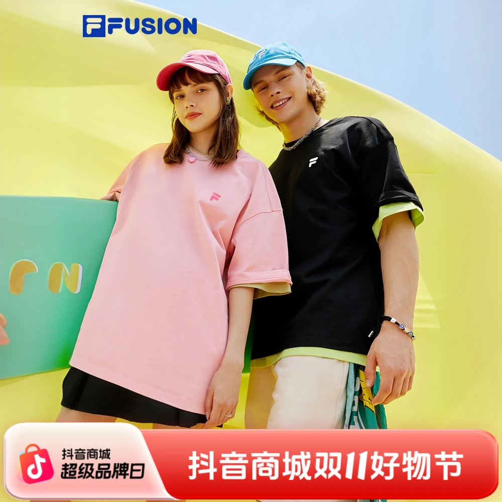 防晒短袖FILA FUSION情侣针织衫25新款舒适宽松T恤T11U513102F