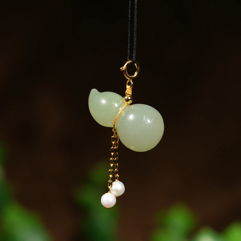 【叶叶珠宝】880和田玉晴水葫芦s925银镶嵌 挂件吊坠 22.5*12mm