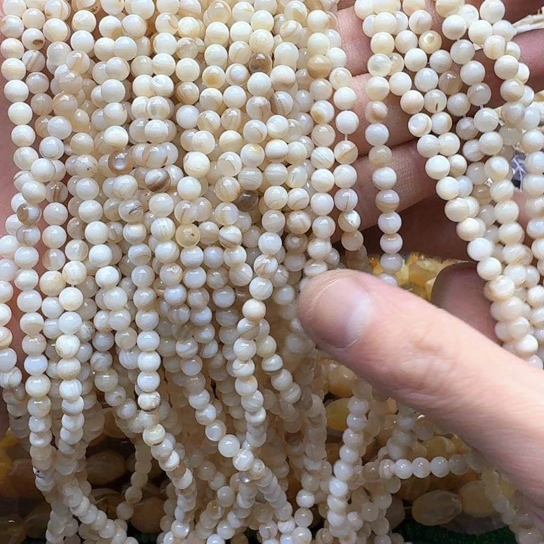 玛瑙/玉髓未镶嵌珠宝半成品3条5-6mm蚕丝白贝