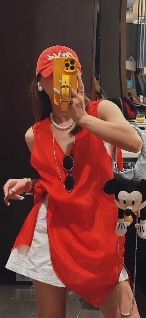 韩版夏季新款无袖半长款双开叉显瘦款马甲背心裙