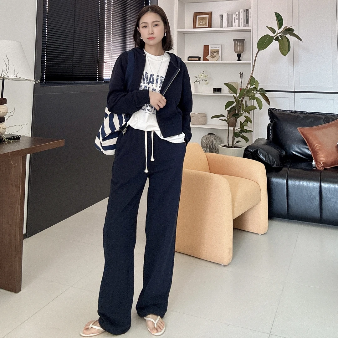 【丽姐女装】藏青卫裤｜纯净春季 全棉软糯舒适显瘦遮胯休闲裤K0339